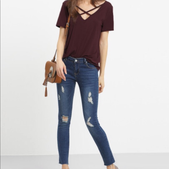 MUST GO - Maroon Criss Cross Front Casual Shirt - Picture 5 of 7